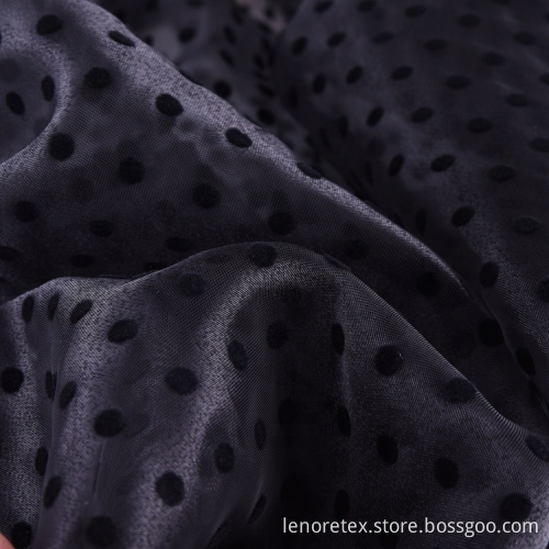 100% Polyester Polka Dot Black Flocking Tulle Fabric